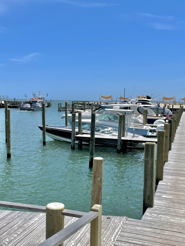 View of the marina and boats at Duryea's Orient Point