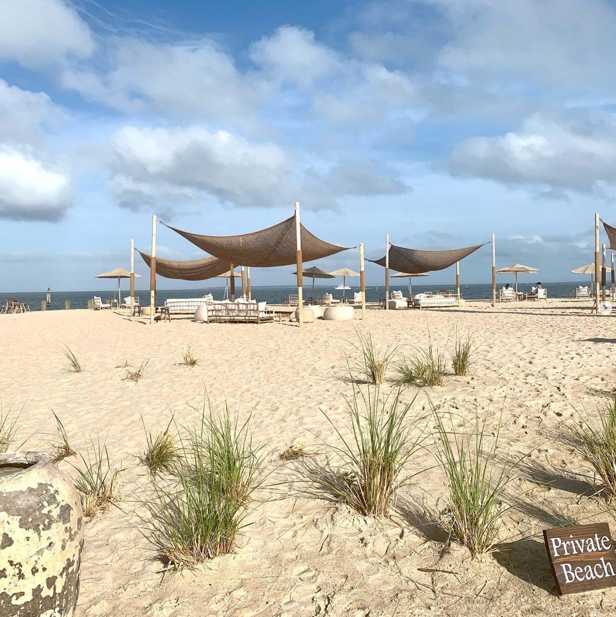 Entrance at the Beach Club with sand and boardwalk at Duryea's Orient Point