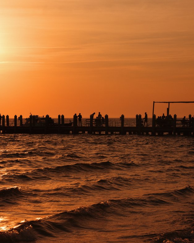 Sunset View with orange sky on the docks