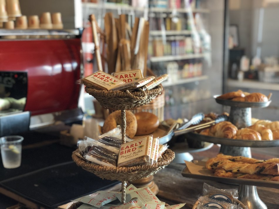 An array of pastries and breakfast items at Duryea's Market coffee counter