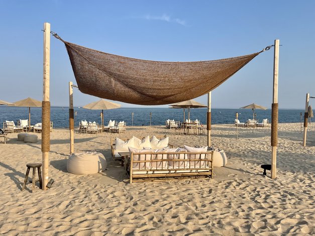 A Lounger seating area at the Beach Club at Duryea's Orient Point