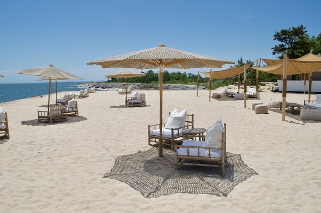 The Sandbox seating area at the Beach Club at Duryea's Orient Point