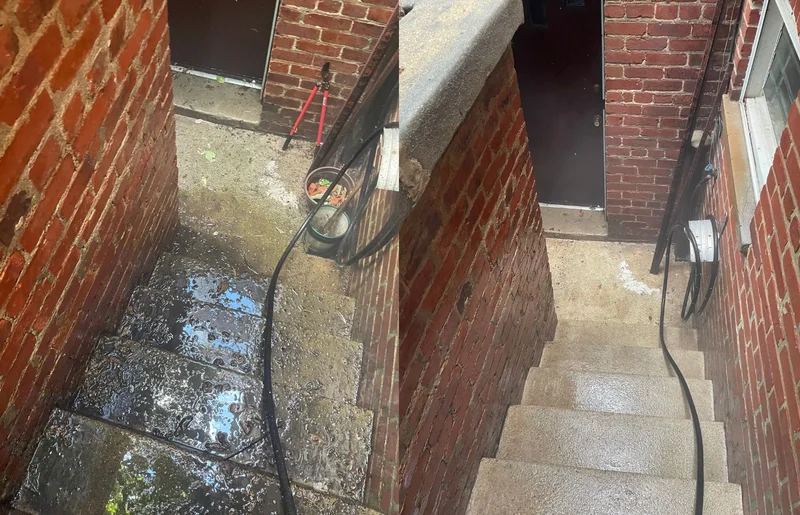 Stairwell before and after pressure washing