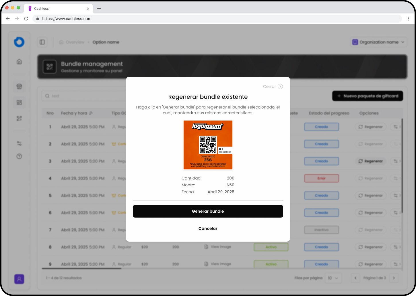 Cashless platform screenshot
