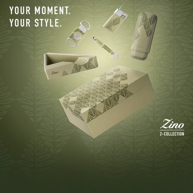 Stylish Zino Z-Collection accessories displayed on a leaf-patterned background, showcasing luxury and elegance.