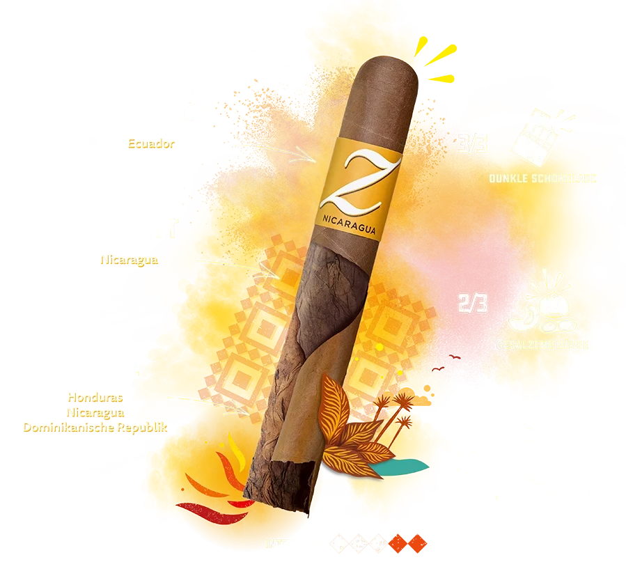 Zino Nicaragua taste banner with information on taste, duration and tobacco origin.