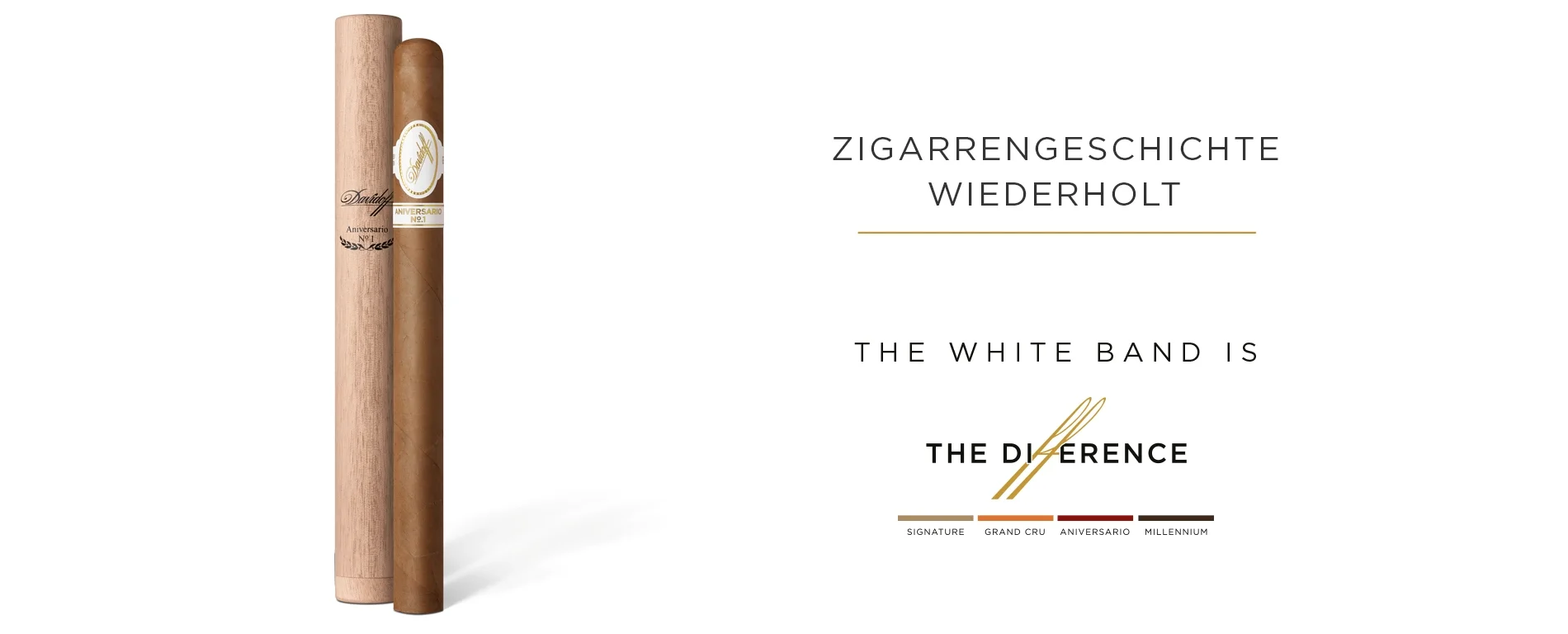 A Davidoff Aniversario No.1 Limited Edition Collection placed next to its wooden tubo wrapped with a white ribbon.