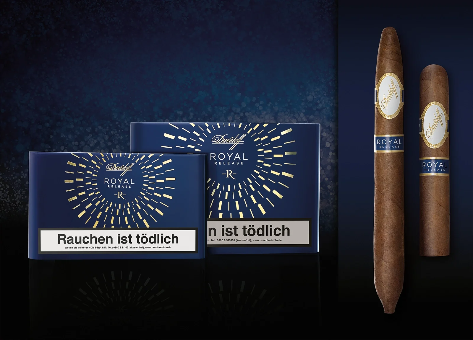 Zigarrenkisten und Zigarren der Davidoff Royal Release Collection – Royal Salomones und Royal Robusto.
