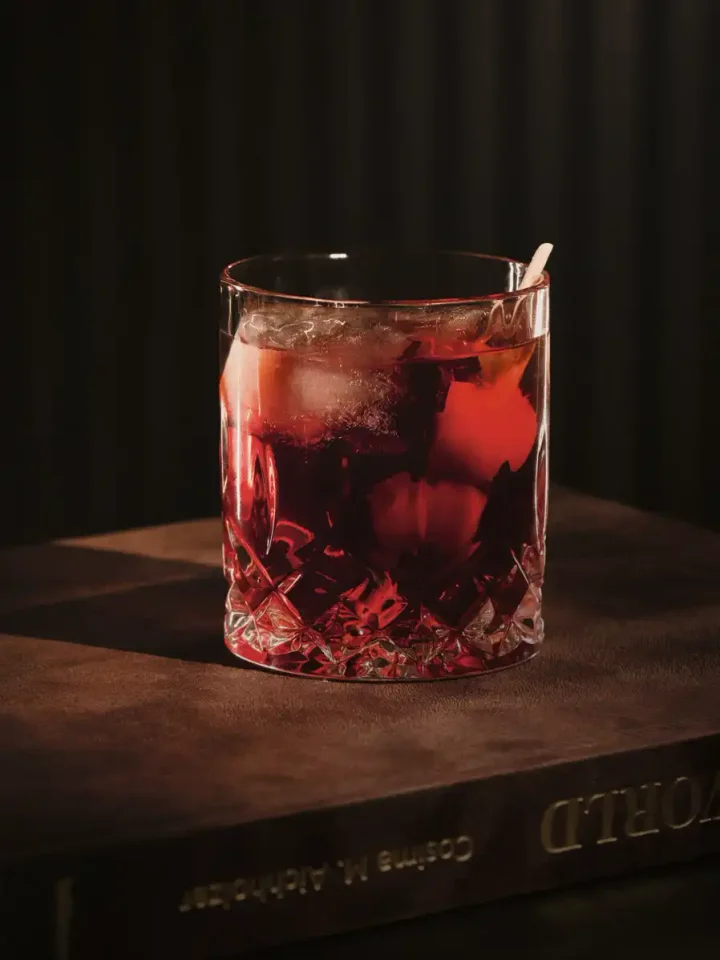 A glass of Velvet ember - a rum cocktail.