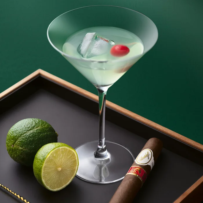 Last word cocktail with the Year of the Horse cigar next to it.