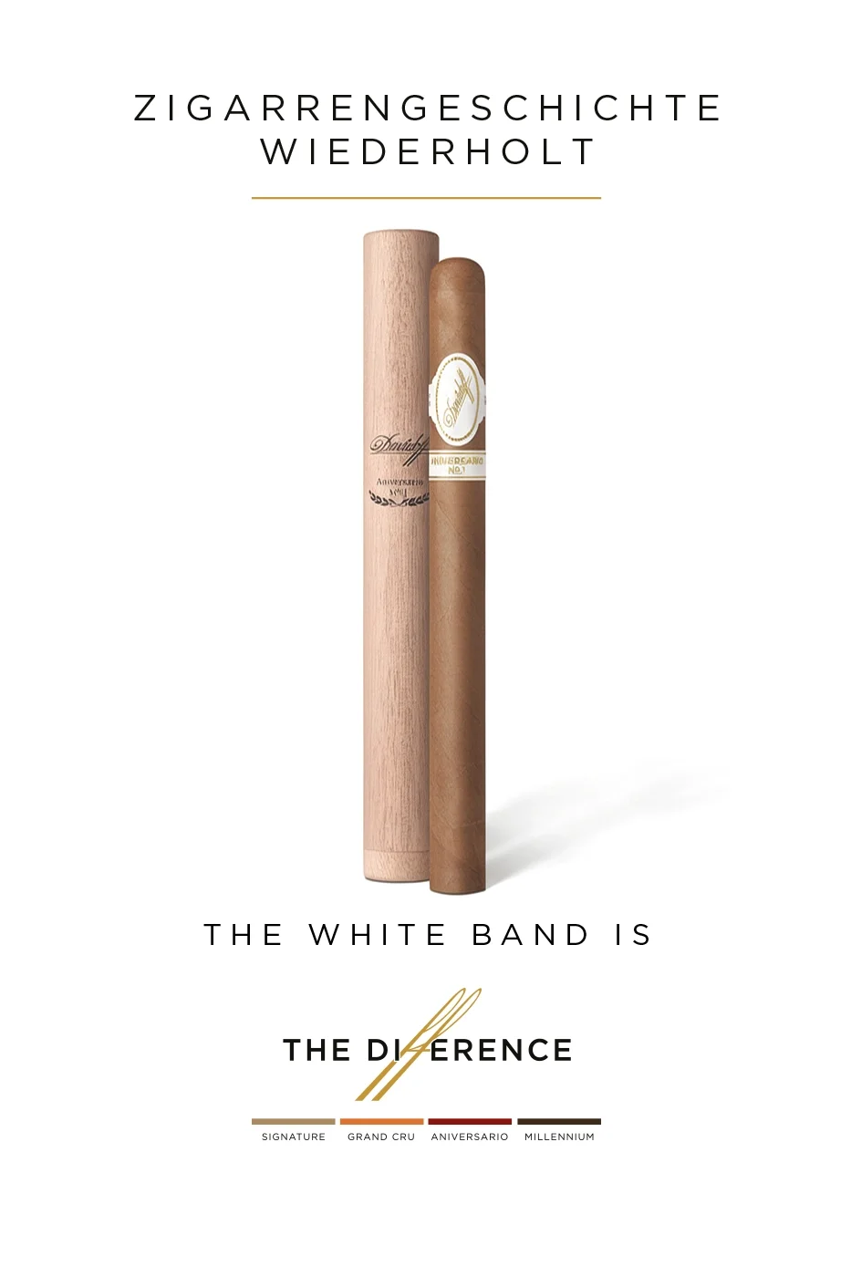 A Davidoff Aniversario No.1 Limited Edition Collection placed next to its wooden tubo wrapped with a white ribbon.