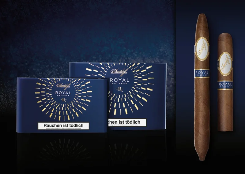 Zigarrenkisten und Zigarren der Davidoff Royal Release Collection – Royal Salomones und Royal Robusto.