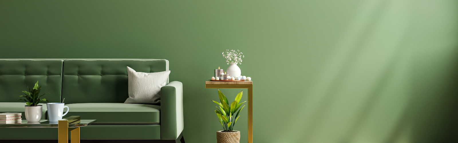 Green wall with sofa