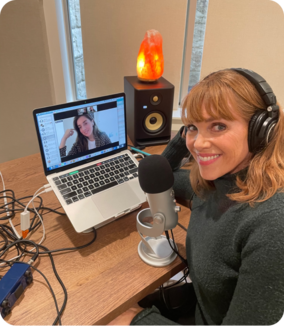 Vanessa Quigley recording a podcast