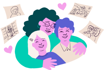 Graphic of mom hugging her two children