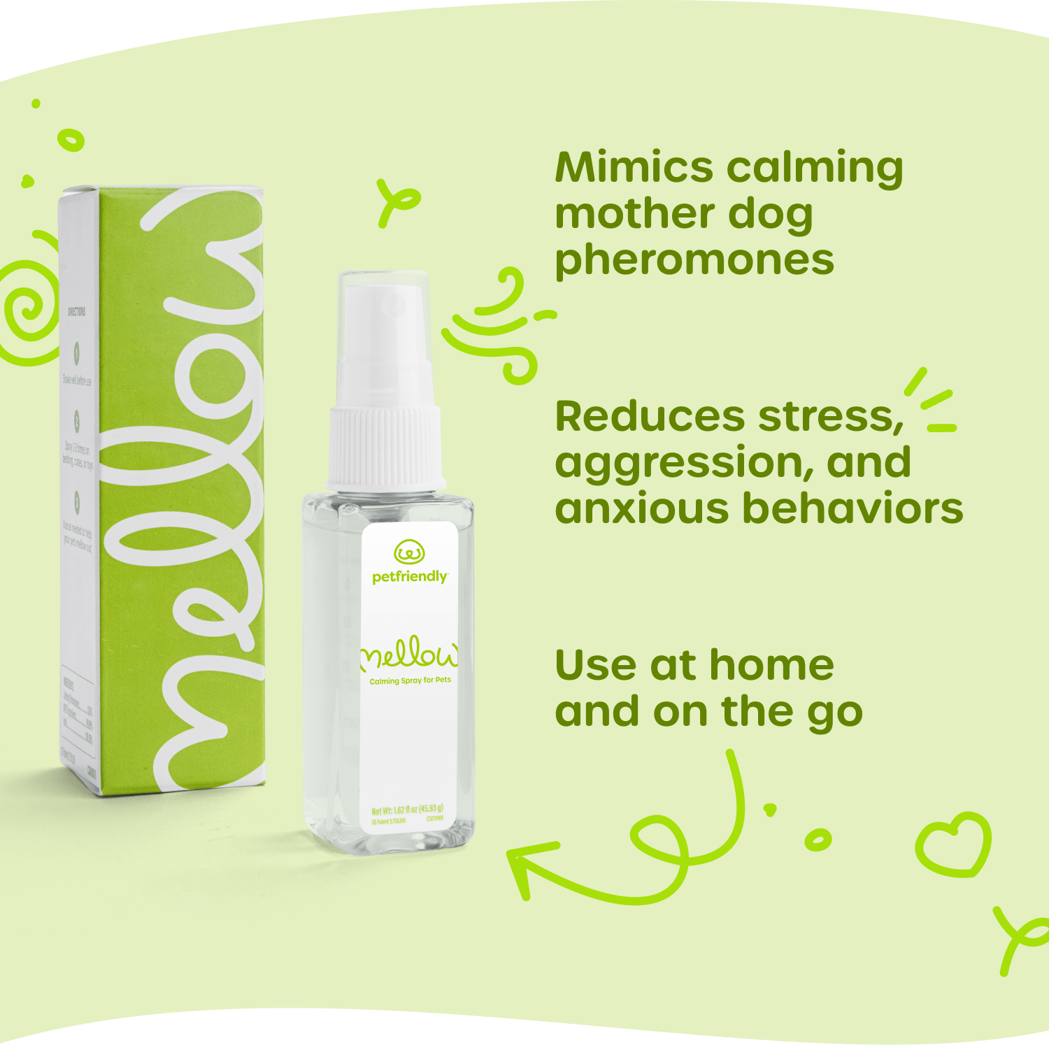 Mimics calming mother dog pheromones, Reduces stress, aggression, and anxious behaviors, Use at home and on the go