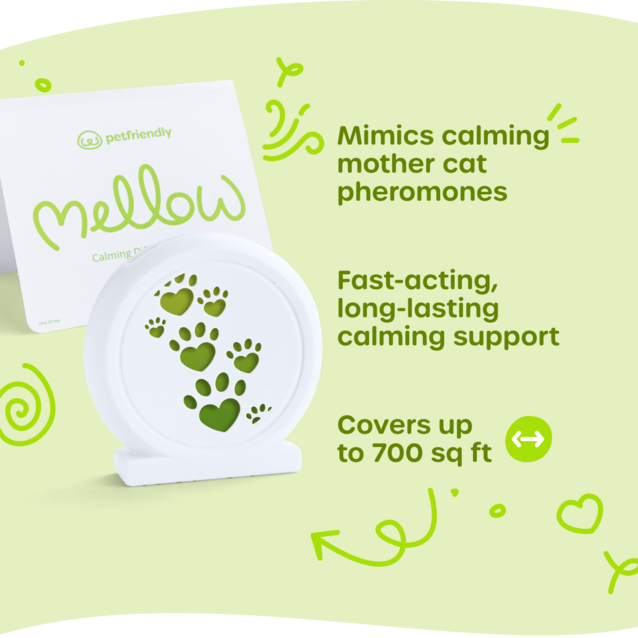 Mimics calming mother cat pheromones, Fast-acting, long-lasting calming support, and Covers up to 700 sq ft