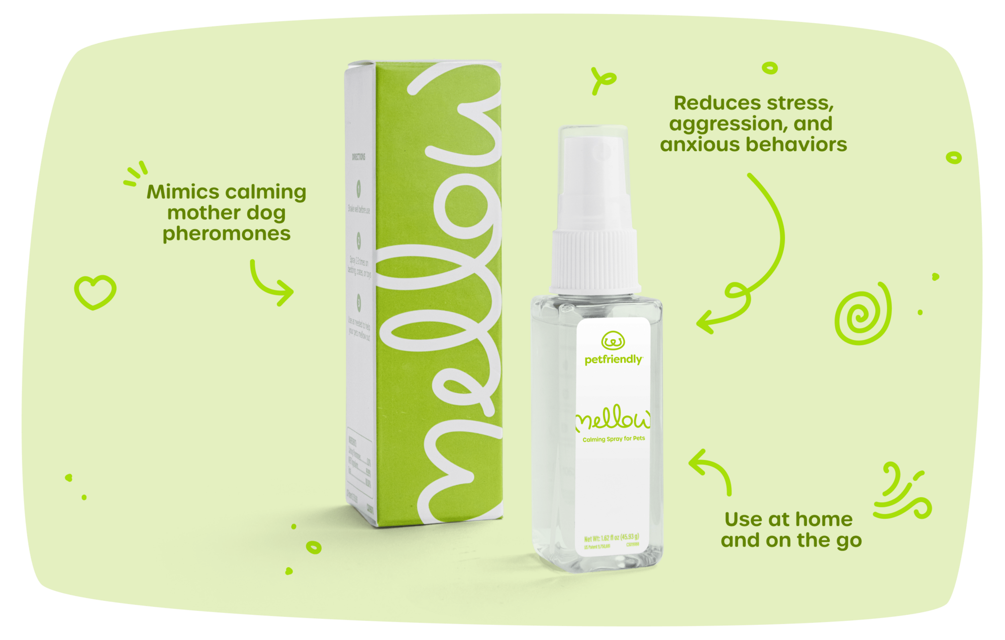 Mimics calming mother dog pheromones, Reduces stress, aggression, and anxious behaviors, Use at home and on the go