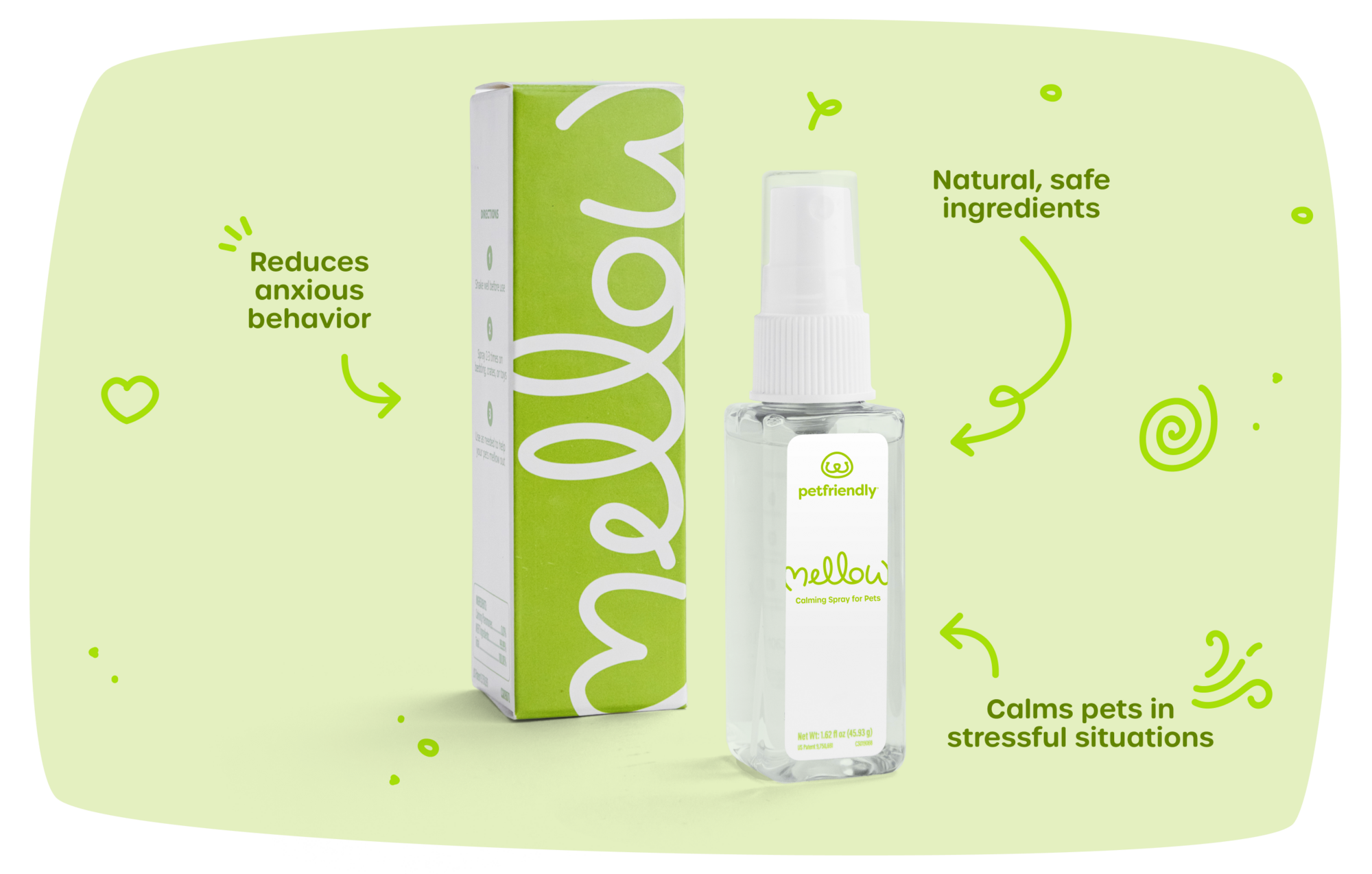 Reduces anxious behavior, natural, safe ingredients, calms pets in stressful situations