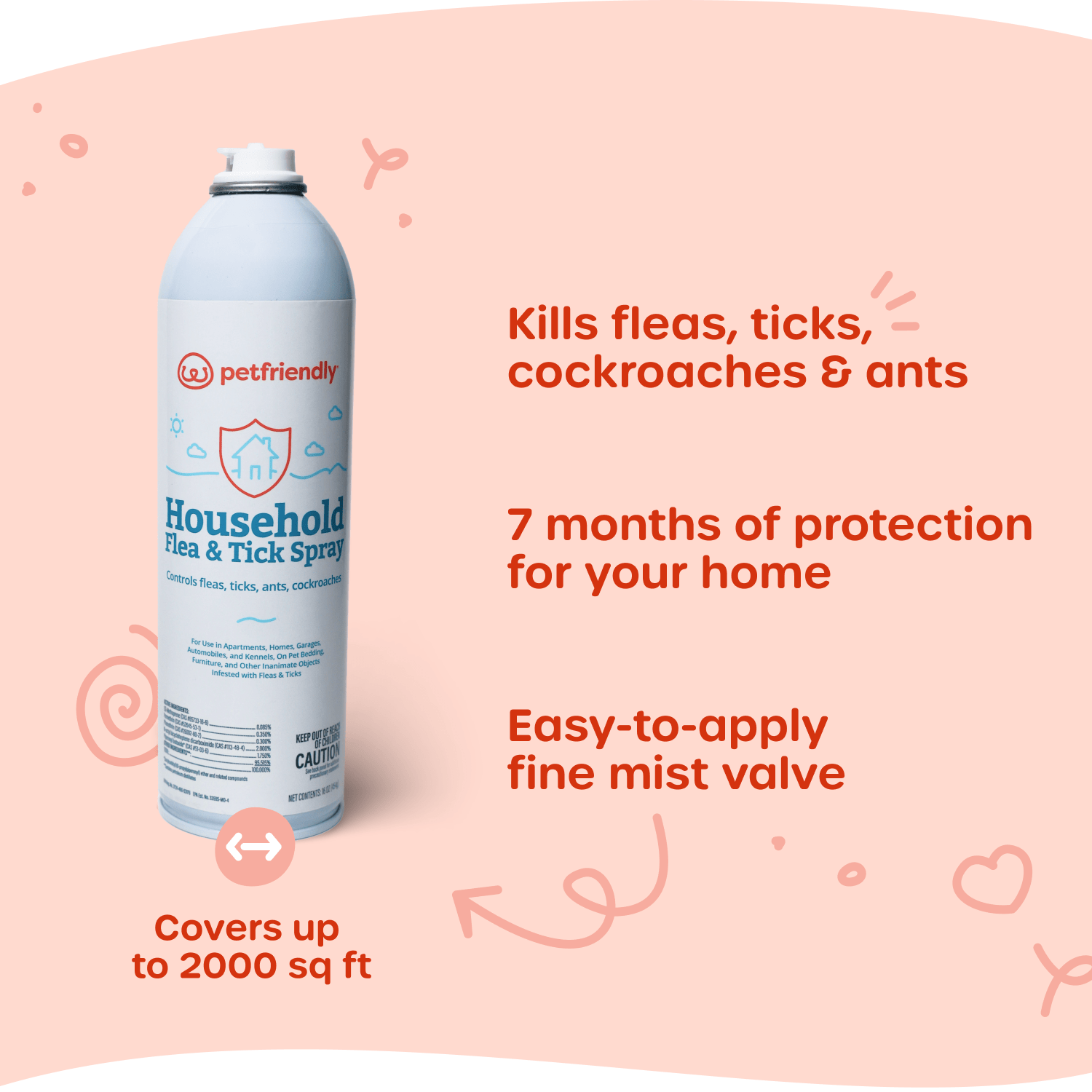 Kills fleas, ticks, cockroaches & ants, 7 months of protection for your home, Easy-to-apply fine mist valve, Covers up to 2000 sq ft