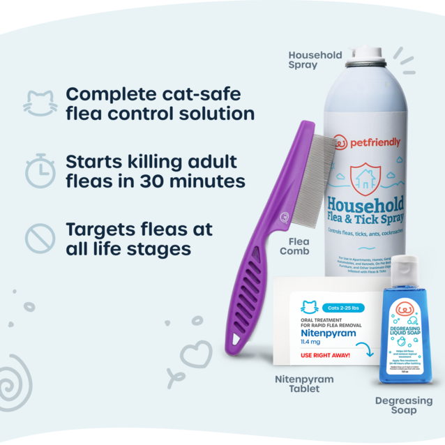 Complete cat-safe flea control solution, starts killing adult fleas in 30 minutes, targets fleas at all life stages