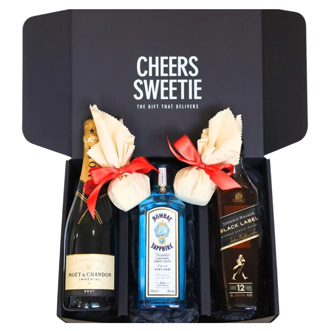 Cheers Sweetie Christmas Hamper: Moët, Gin & Scotch $285.00