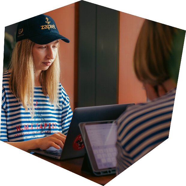 Olya working hard at laptop