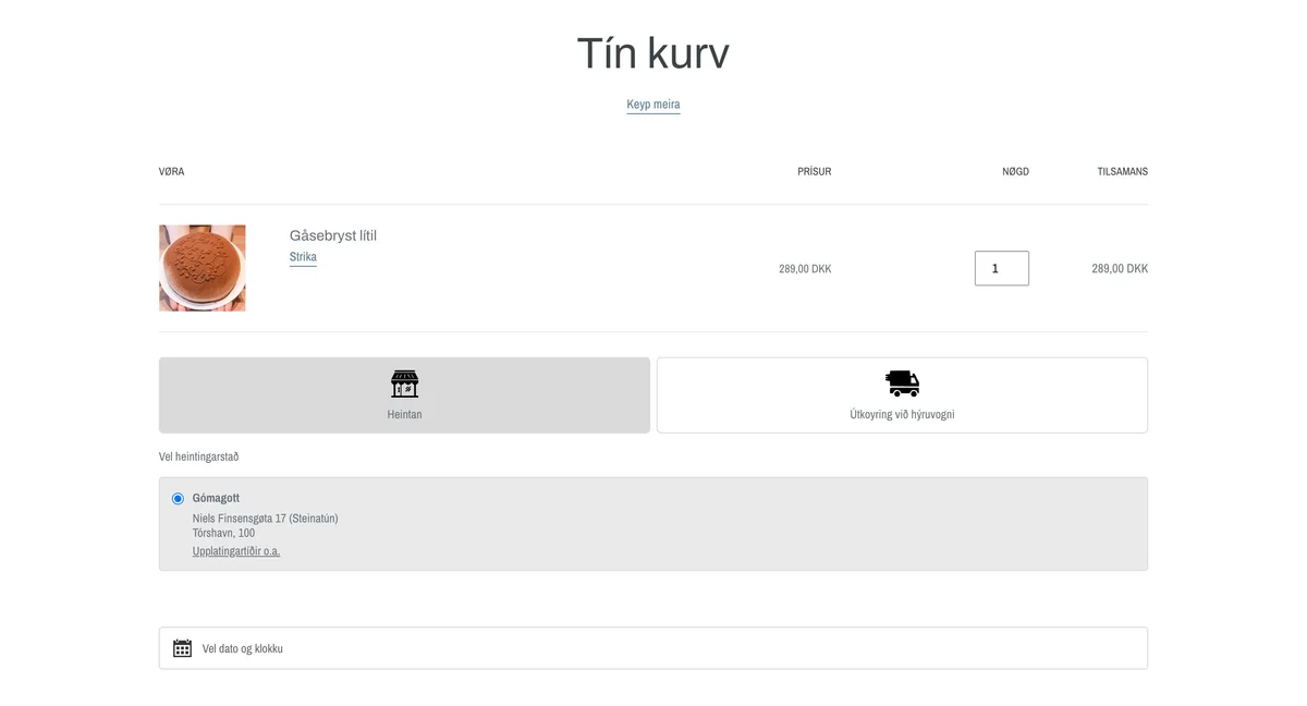 Gomagott's Shopify cart page showing the Zapiet ‑ Pickup + Delivery widget with pickup and delivery options, store location selector, and a date and time picker.