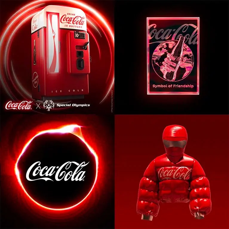 The first Coca-Cola NFT collection: a cooler with motion and illumination, a jacket that can be worn in Decentraland, a sound visualizer with the pop of the bottle opening and sound of the drink being poured over ice, the fizz and “ahhh” that accompanies the first sip, and a card with motion and illumination.