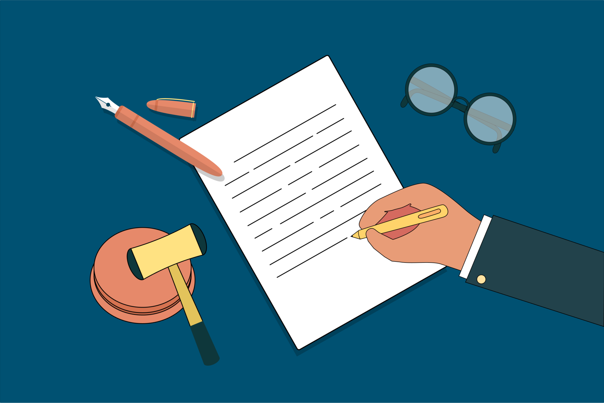An image illustration showing the the creation of an estate planning document wherein the type and legalities are also considered.
