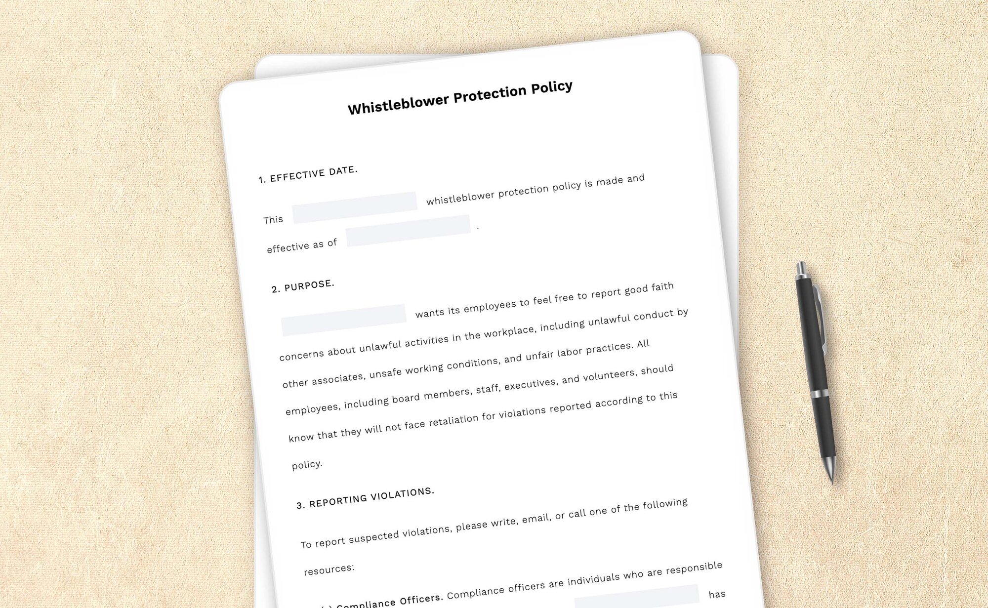 Professional whistleblower protection policy template by LegalZoom. Easily draft, edit, and download your agreements!