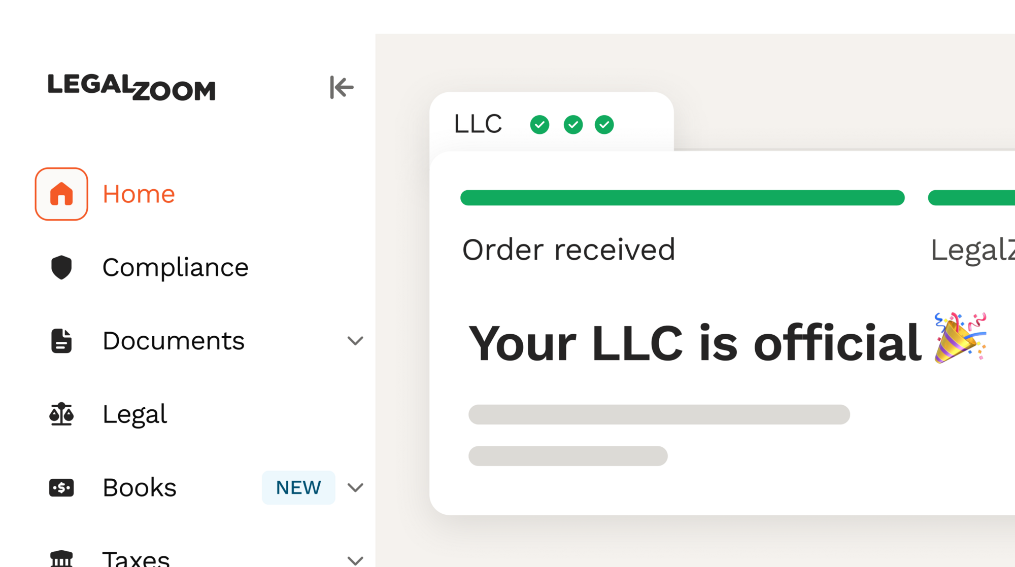 Browser window showing legalzoom.com