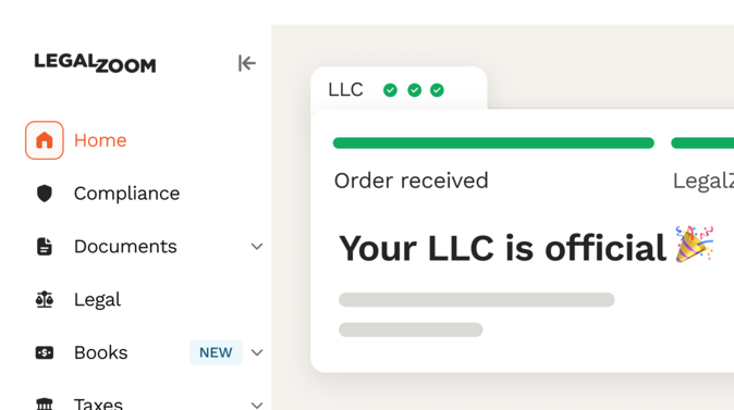 Browser window showing legalzoom.com