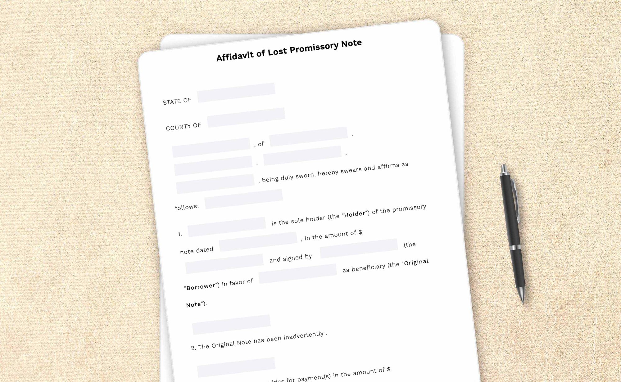 Affidavit of lost promissory note template by LegalZoom. Create and download affidavit forms easily!