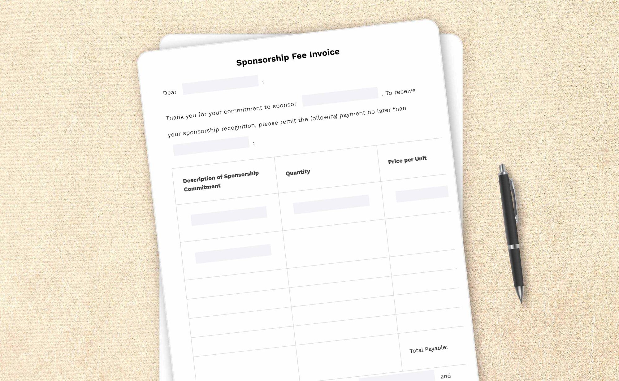 Sponsorship invoice template by LegalZoom. Create and download invoices with ease!