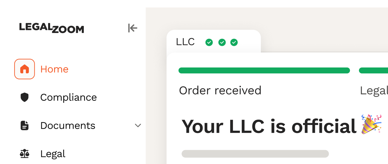 Browser window showing legalzoom.com