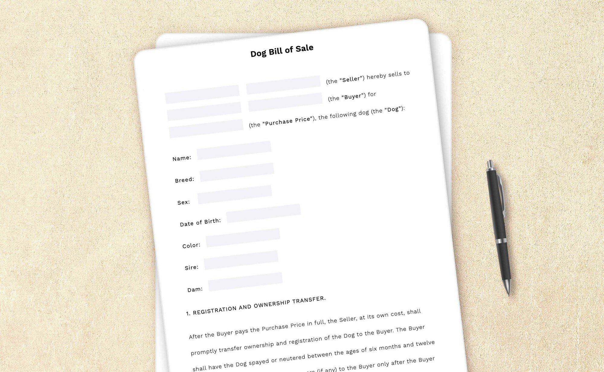 Dog bill of sale template by LegalZoom. Create and download bills of sale easily!