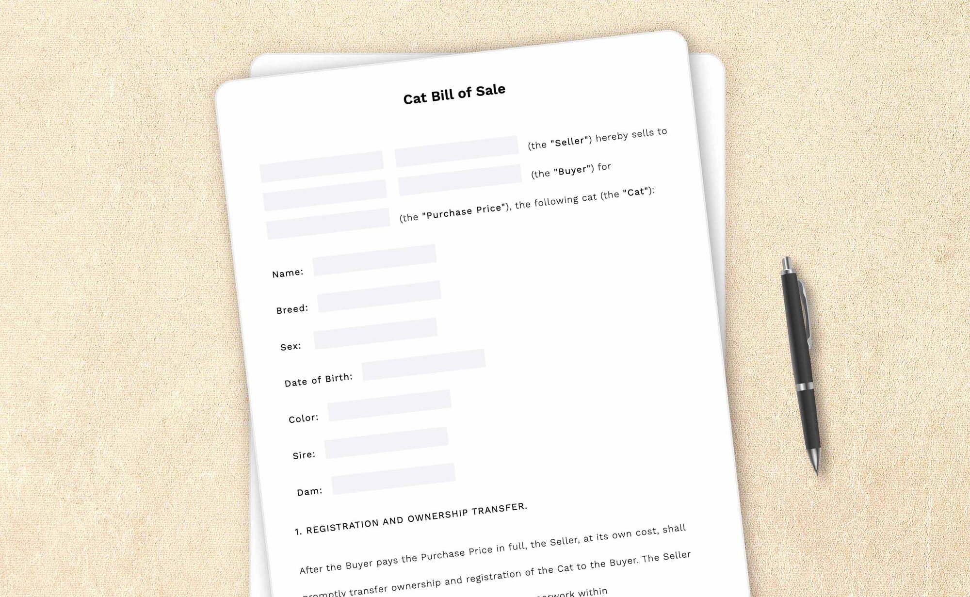 Free cat bill of sale template by LegalZoom. Create and download bills of sale for free!