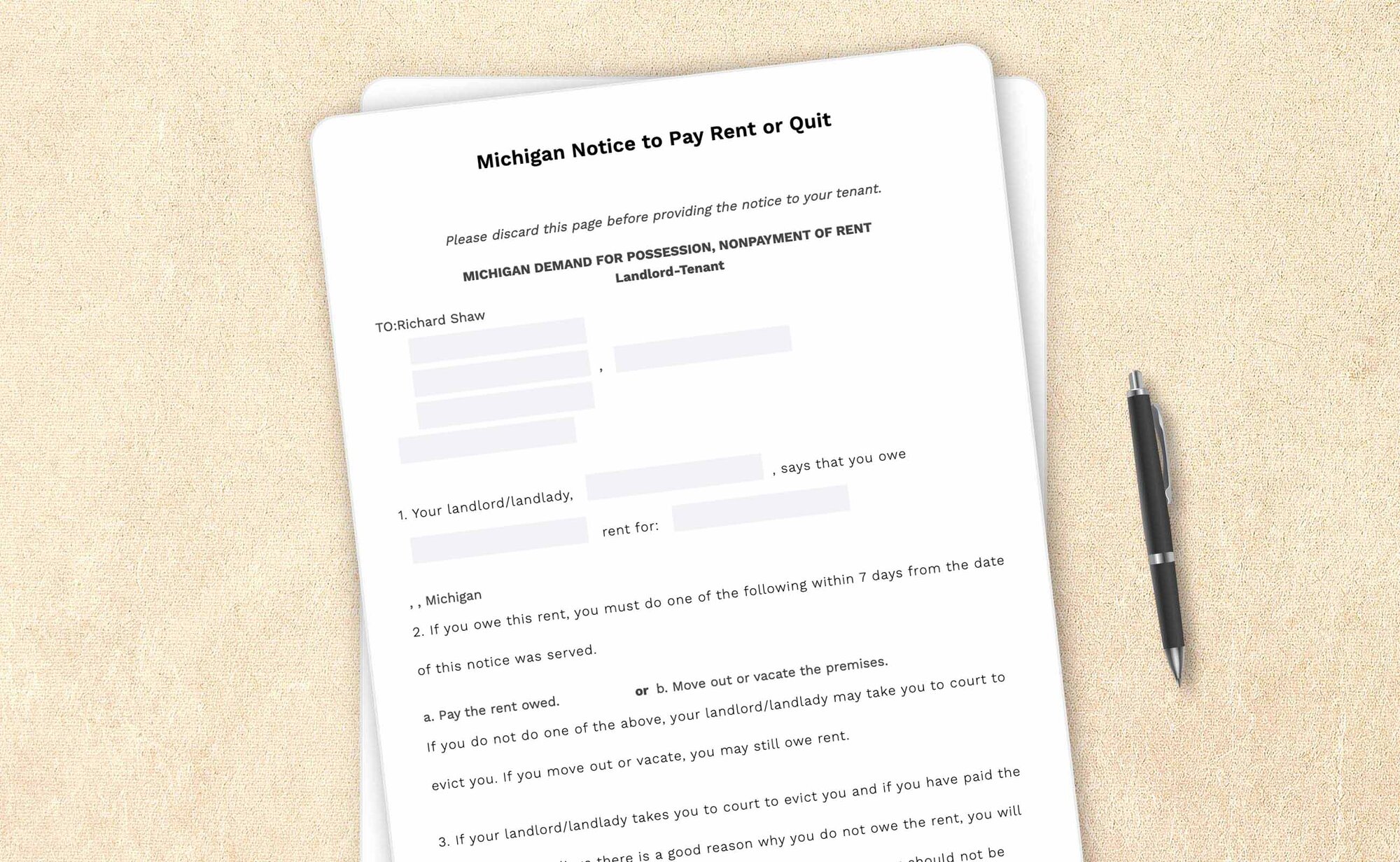 Michigan notice to pay rent or quit template by LegalZoom. Create and download notices easily!