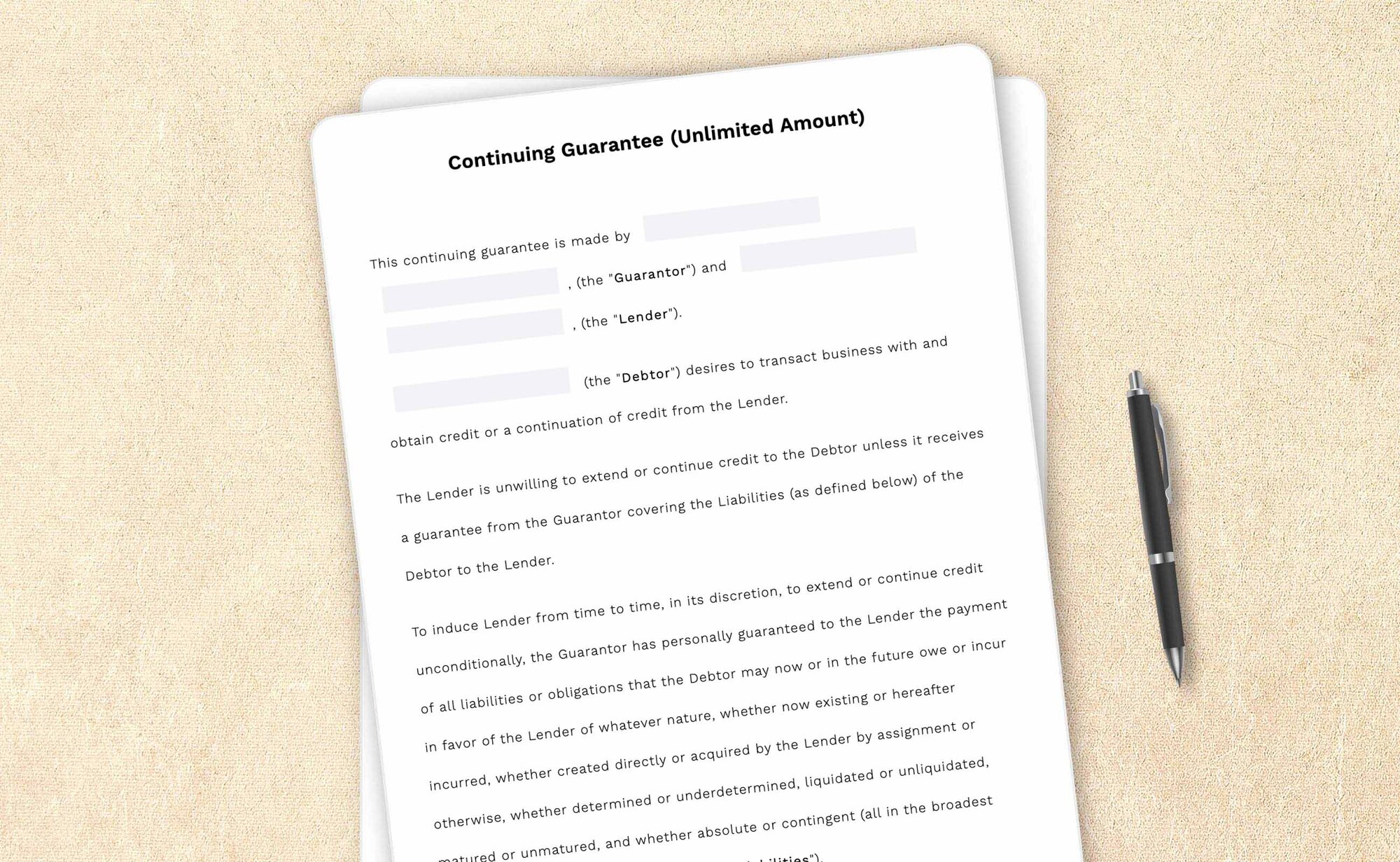 Professional continuing guarantee (unlimited amount) template by LegalZoom. Easily draft, edit, and download your agreements!