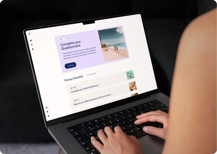A view of a computer with a sleek, easy-to-use prenup interface. 