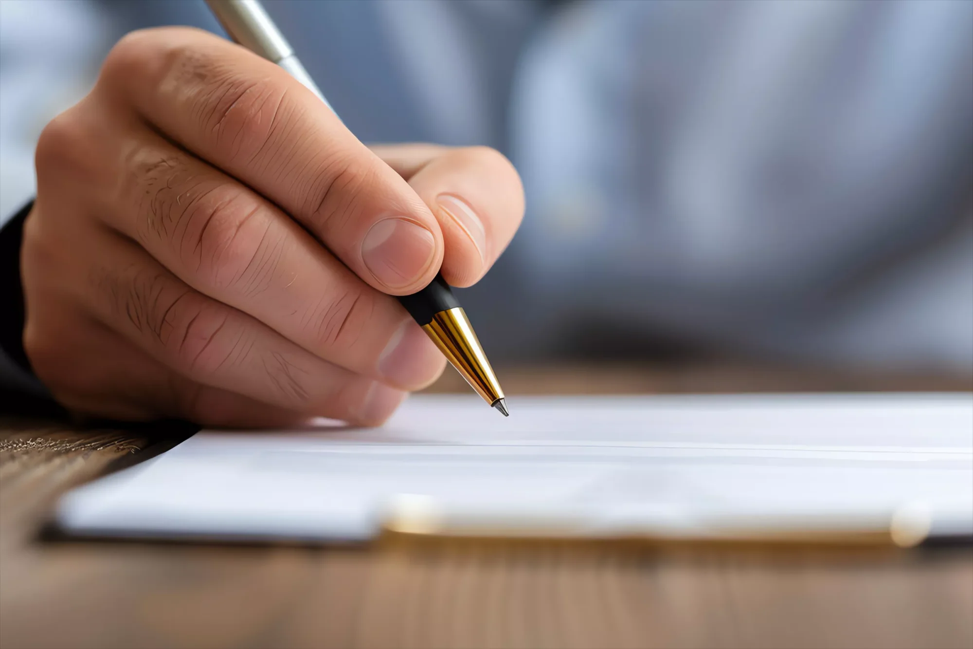 An image of an estate attorney signing a document.