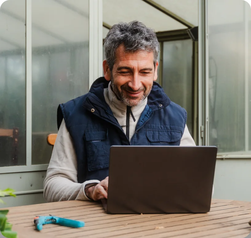 Content man working on laptop
