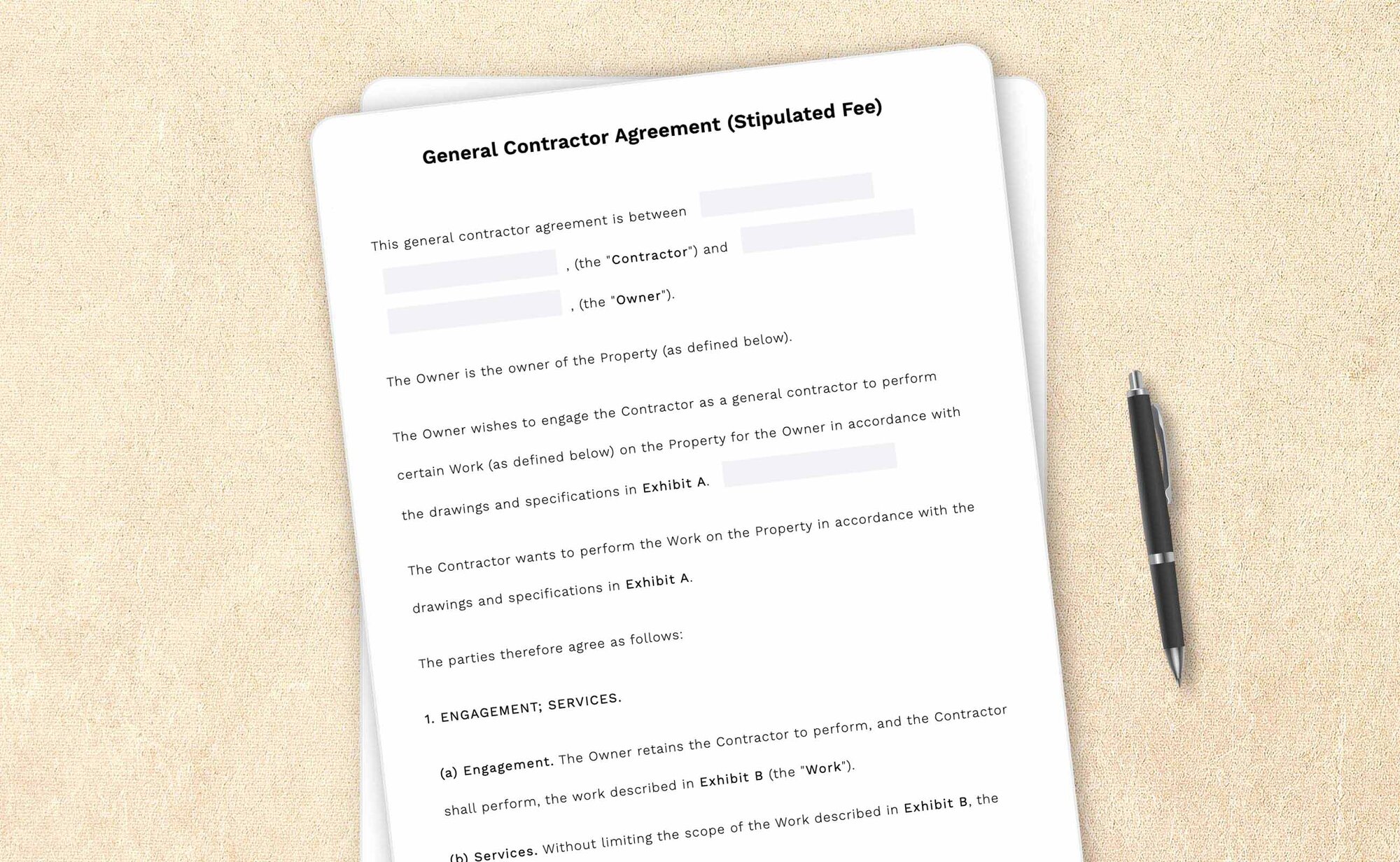 Professional general contractor agreement (stipulated fee) template by LegalZoom. Easily draft, edit, and download your agreements!