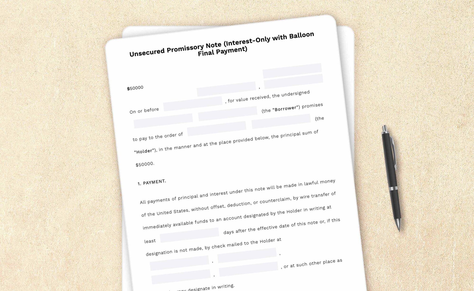 Unsecured promissory note (interest-only with balloon final payment) template by LegalZoom. Create and download promissory notes with confidence!