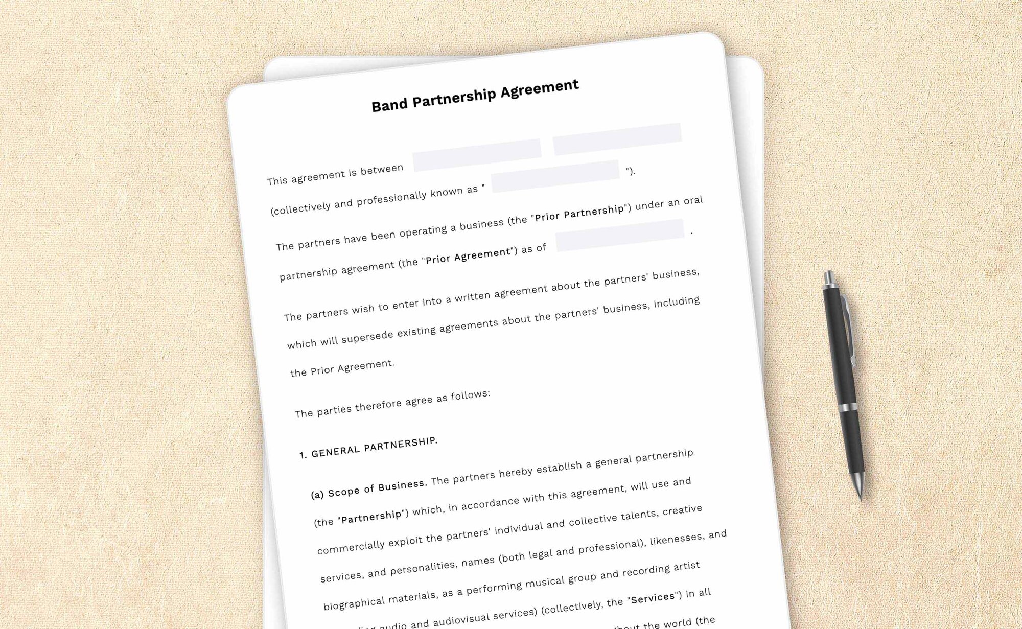 Professional band partnership agreement template by LegalZoom. Easily draft, edit, and download your agreements!