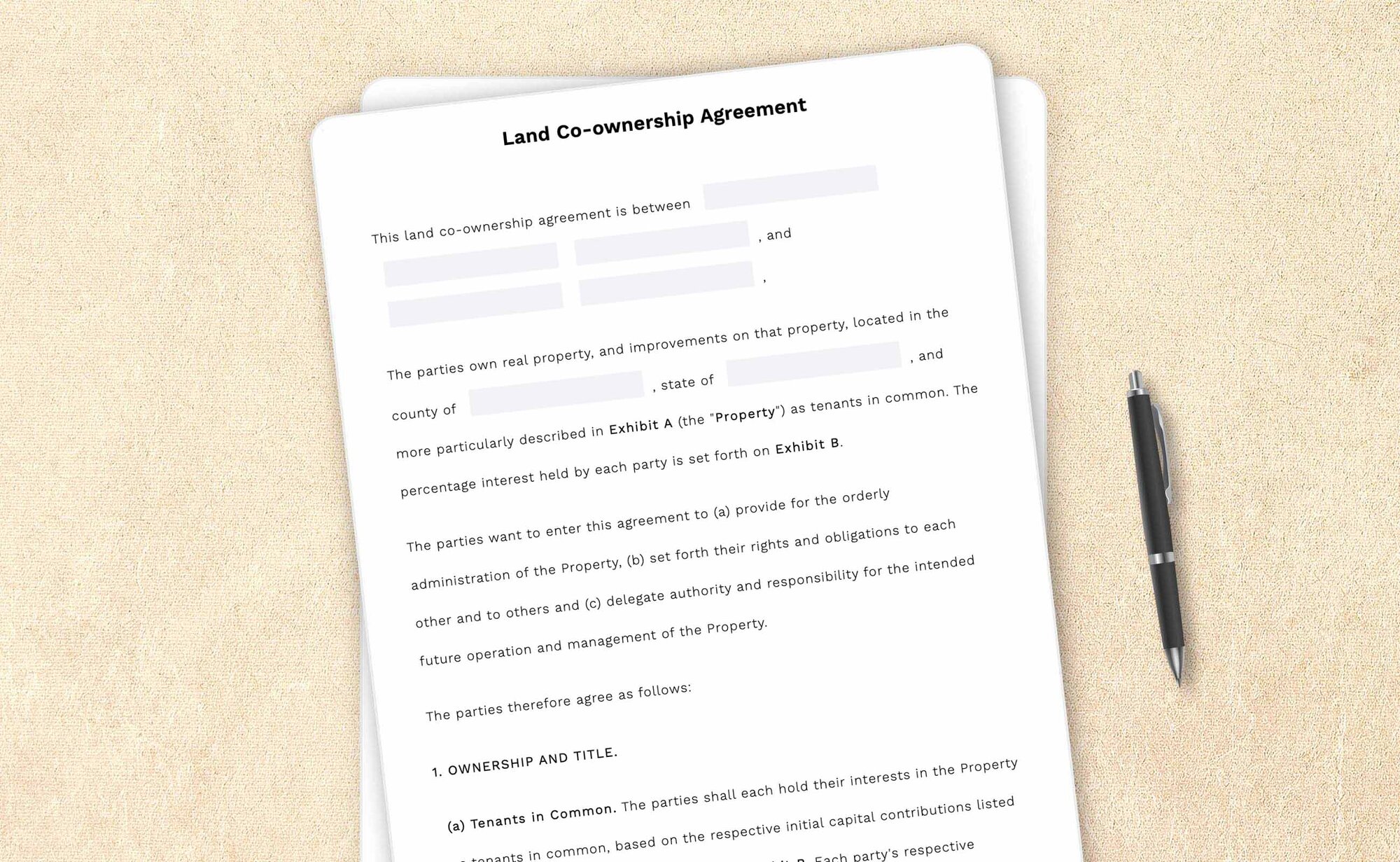 Professional land co-ownership agreement template by LegalZoom. Easily draft, edit, and download your agreements!