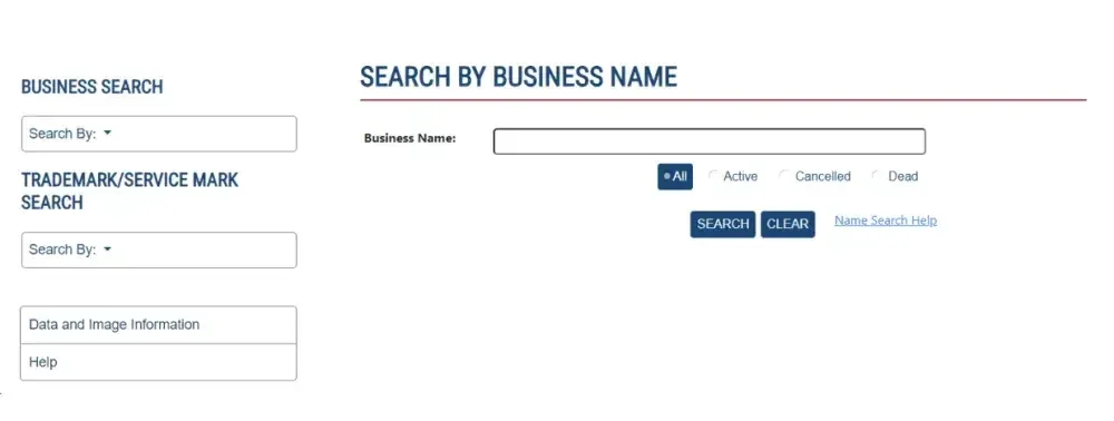 A screenshot of the Ohio business entity search page.