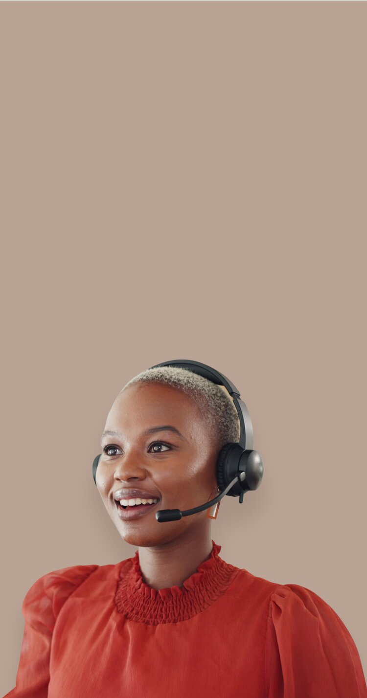 Woman smiling with headset on 