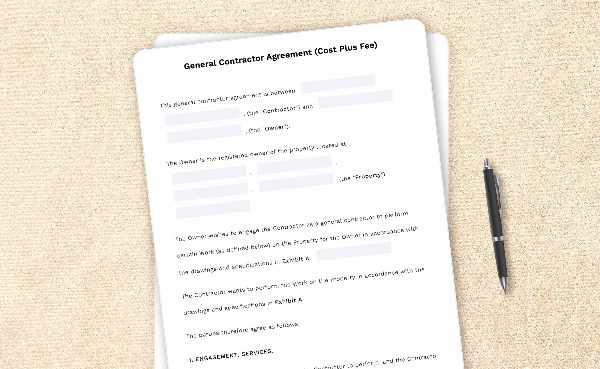 Professional general contractor agreement (cost plus fee) template by LegalZoom. Easily draft, edit, and download your agreements!